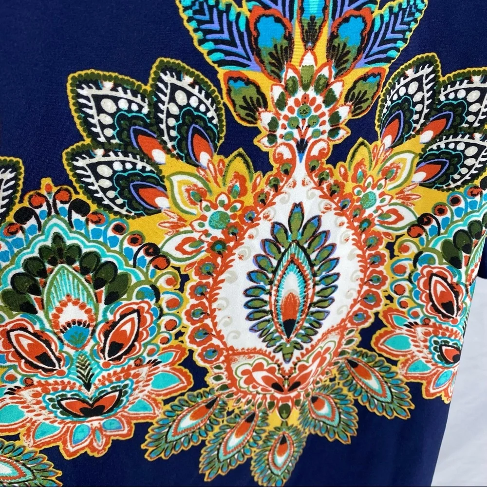 NWT Melissa Paige Boho Floral Peacock Top With Bell Sleeves Medium